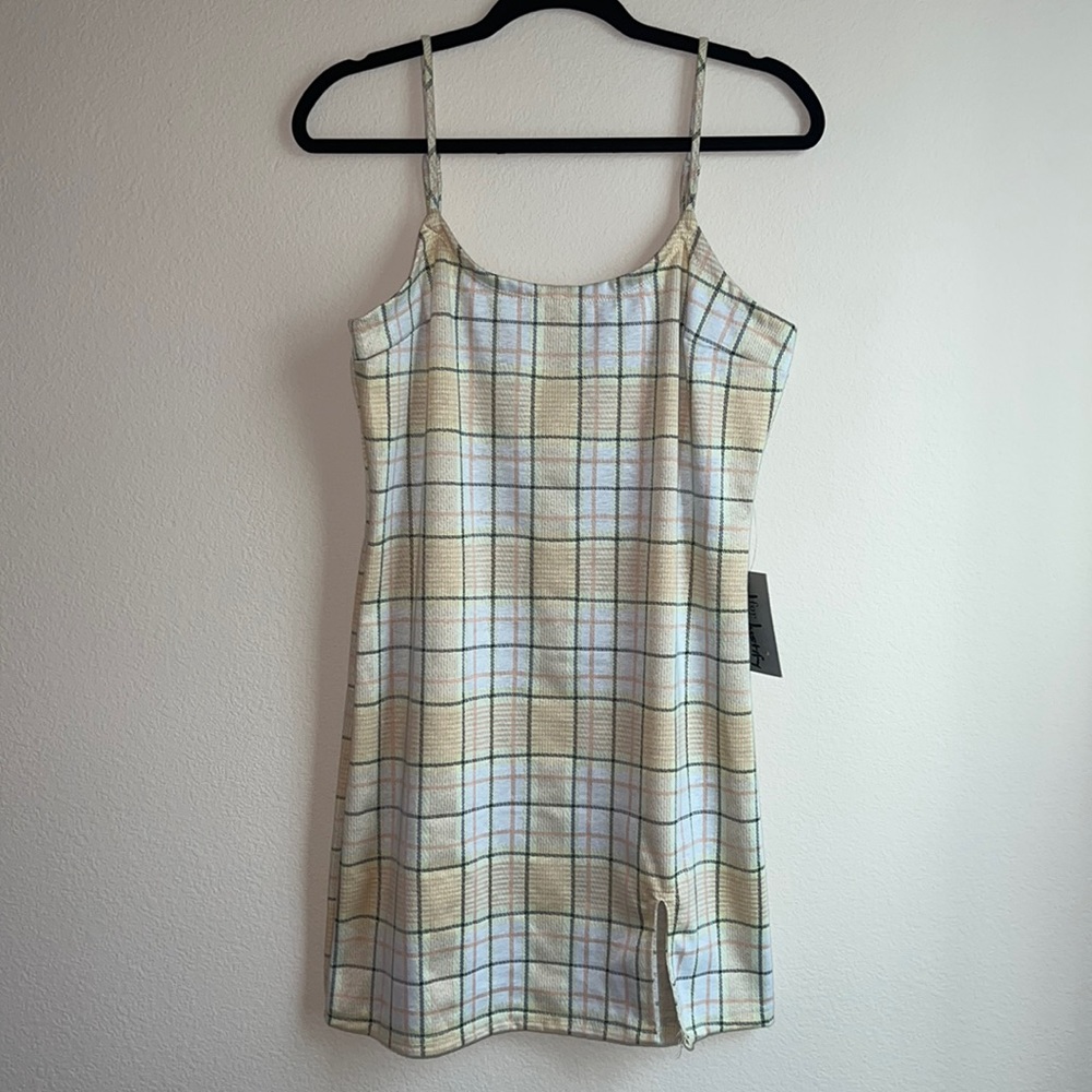 J for Justify Plaid Bodycon Mini Dress Yellow Tan Black Size XL